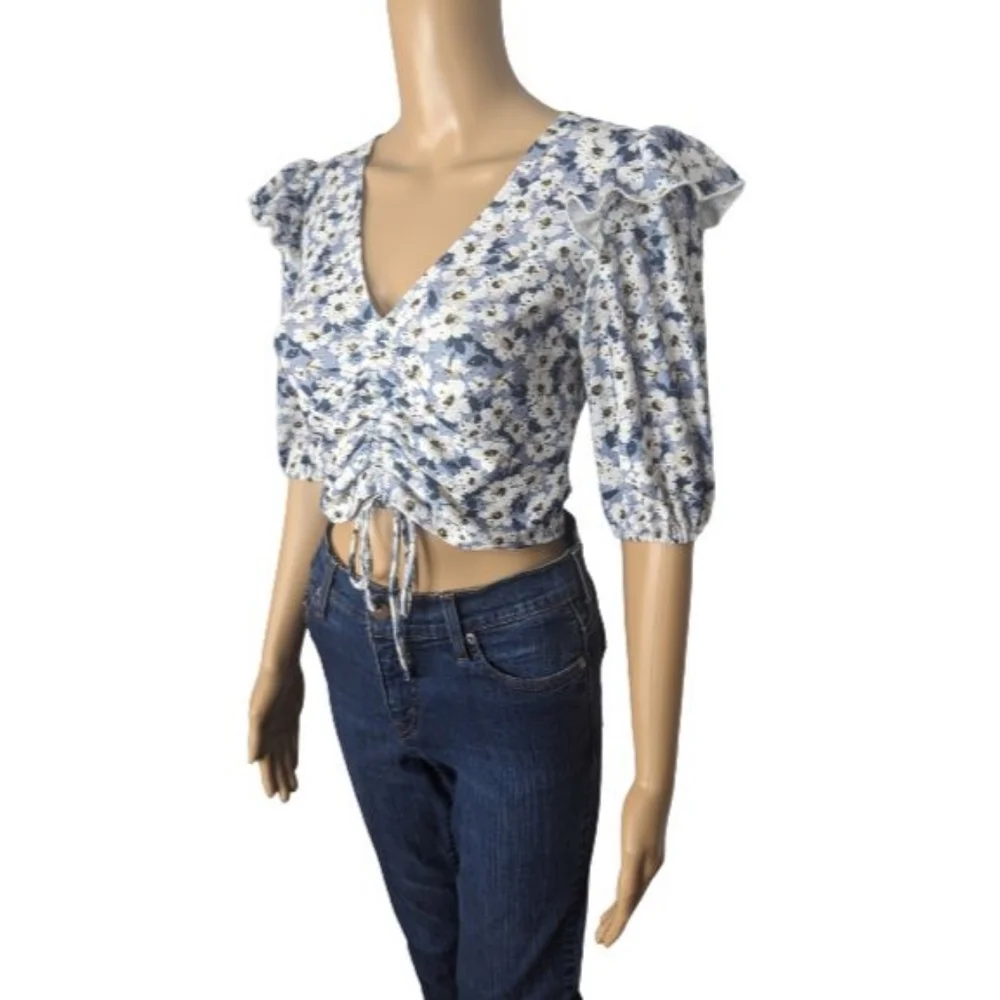 Topshop Floral Ruched Eyelet Crop Top 6